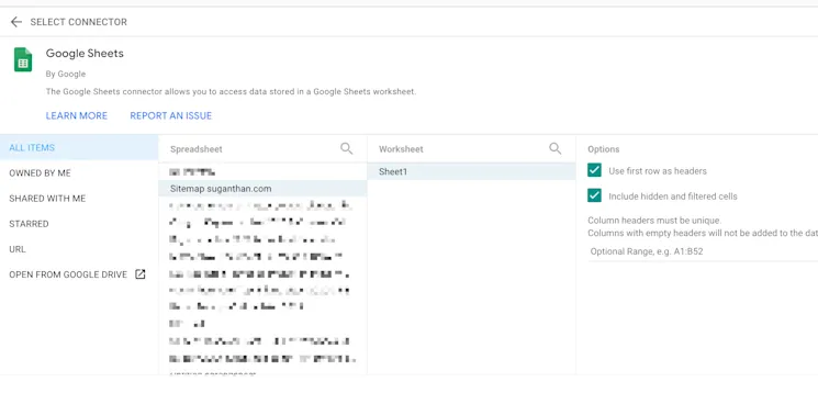 Google Sheets with sitemap URLs
