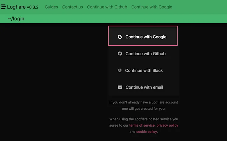 Logflare sign up continued
