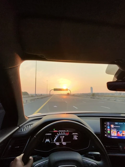 Driving through Dubai at sunset