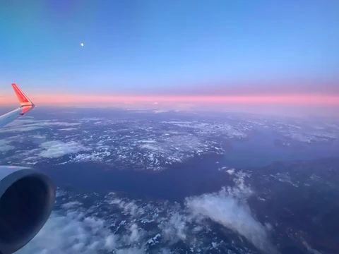 Sunset view from an airplane window
